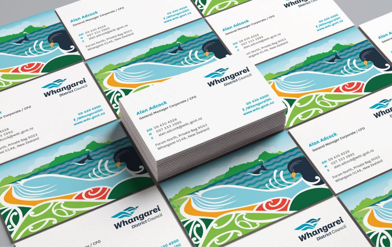 Close up of Whangarei District Council business cards stacked