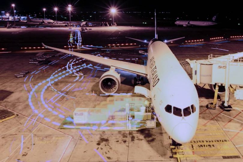 Timelapse screenshot of large plane being loaded at Auckland Airport
